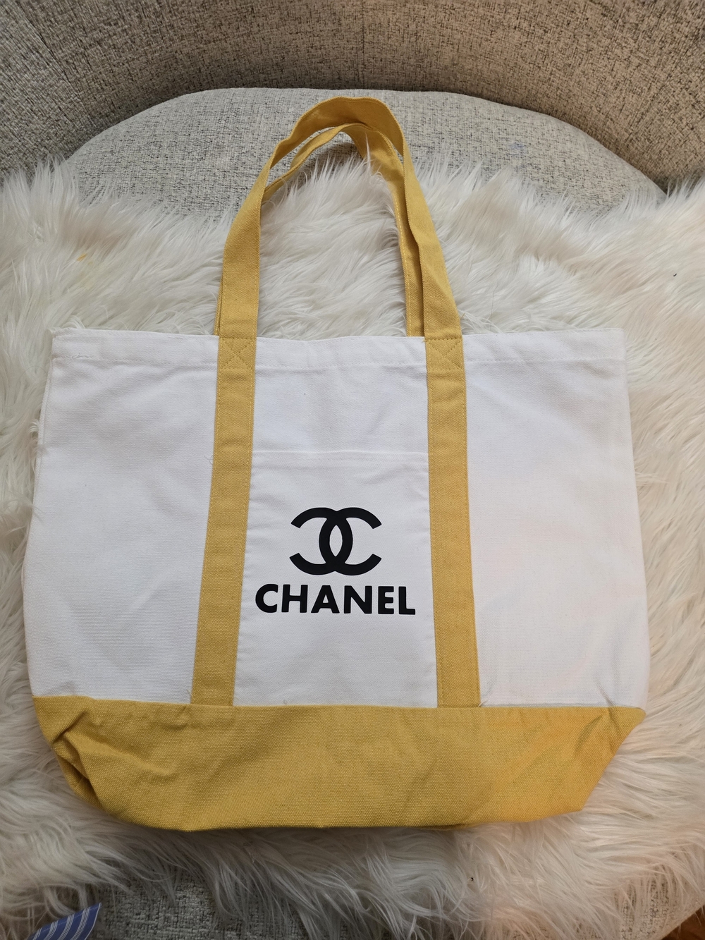White and Yellow Canvas Tote Bag